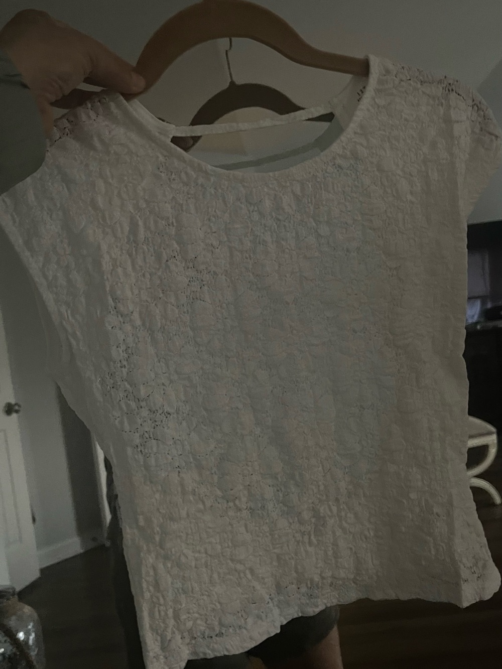 12th Tribe White Lace Cap-Sleeve Top